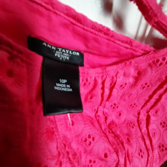NWT HP⭐ Ann Taylor Petite Eyelet Lace Fuchsia Hot Pink Sundress Size 10P - Picture 7 of 7